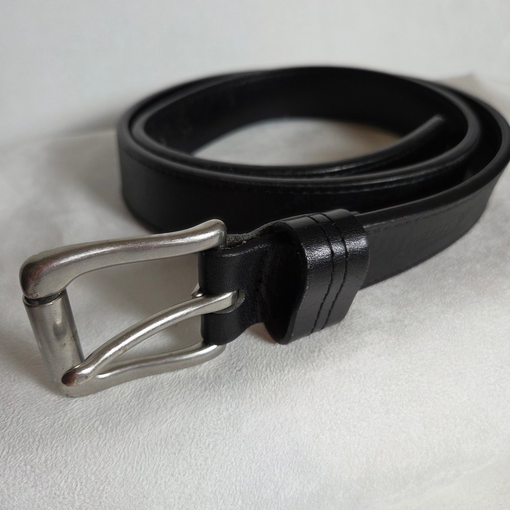 Duluth Trading Co Mens Black Leather Belt Silver Buckle Size 40 Workwear Casual